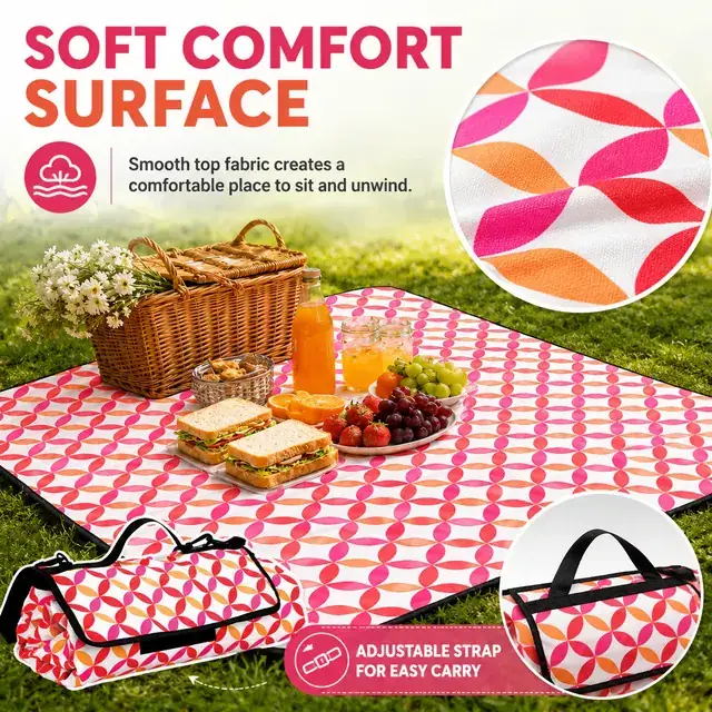 Colorful Geometric Picnic Blanket with Handle and Adjustable Strap (200G Fleece, 150*135cm) — construction detail 1