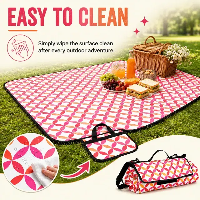 Colorful Geometric Picnic Blanket with Handle and Adjustable Strap (200G Fleece, 150*135cm) — construction detail 4