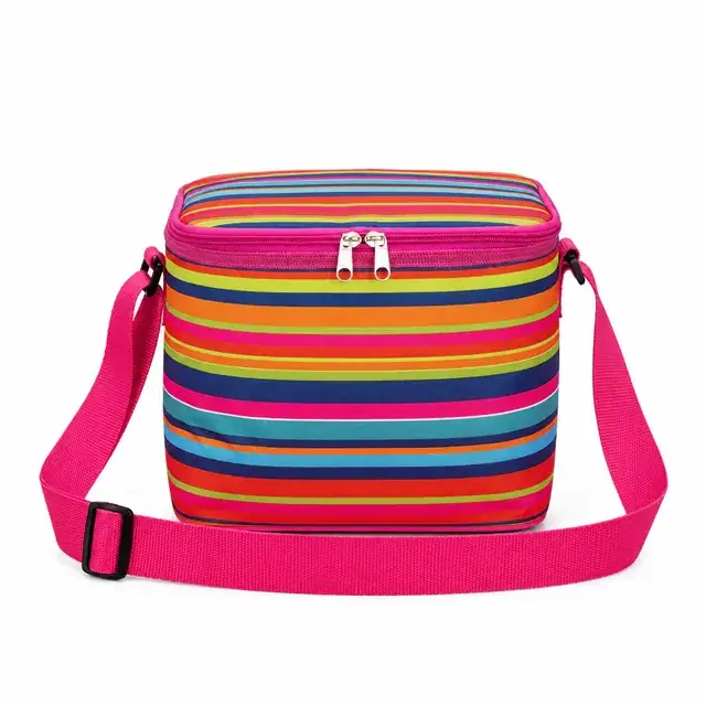 Colorful Striped Insulated Lunch Bag with Adjustable Shoulder Strap (600D PVC, 35.5×26×33 cm) — product view