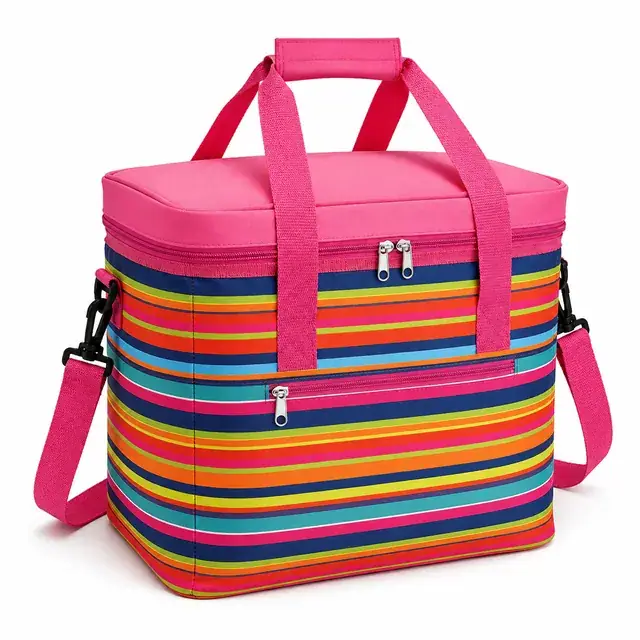 Colorful Striped Insulated Lunch Bag with Adjustable Strap (600D PVC, 35.5×26×33 cm) — product view
