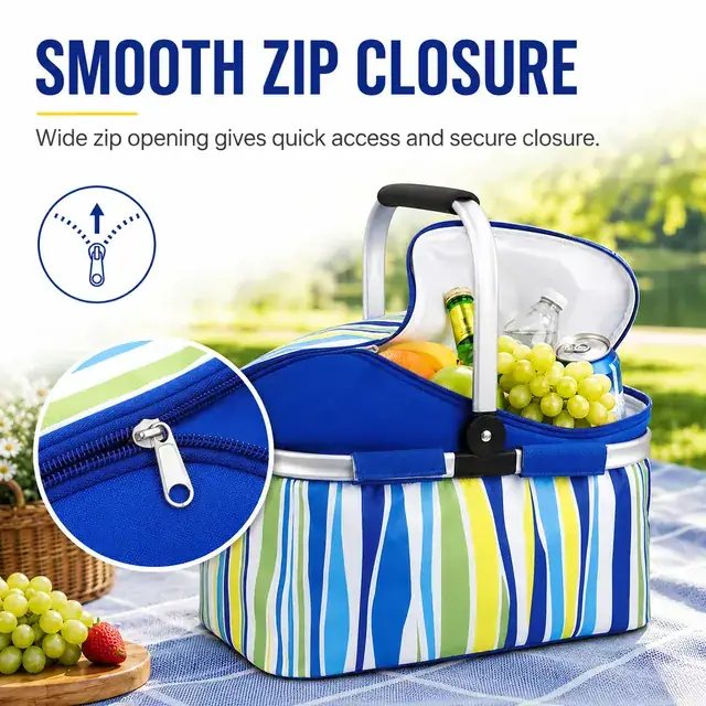 Insulated Camping Cooler Basket with Portable Handle 600D Polyester+PEVA 38×23×30cm — construction detail 2