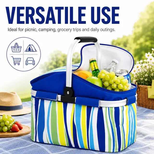 Insulated Camping Cooler Basket with Portable Handle 600D Polyester+PEVA 38×23×30cm — construction detail 4