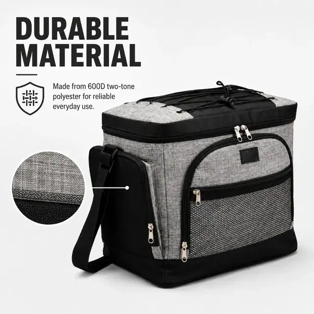 Cooler Insulated Lunch Bag for Adult Work and Office (600D Two-Tone Polyester/PVC, 34.5×24×30 cm) — construction detail 1