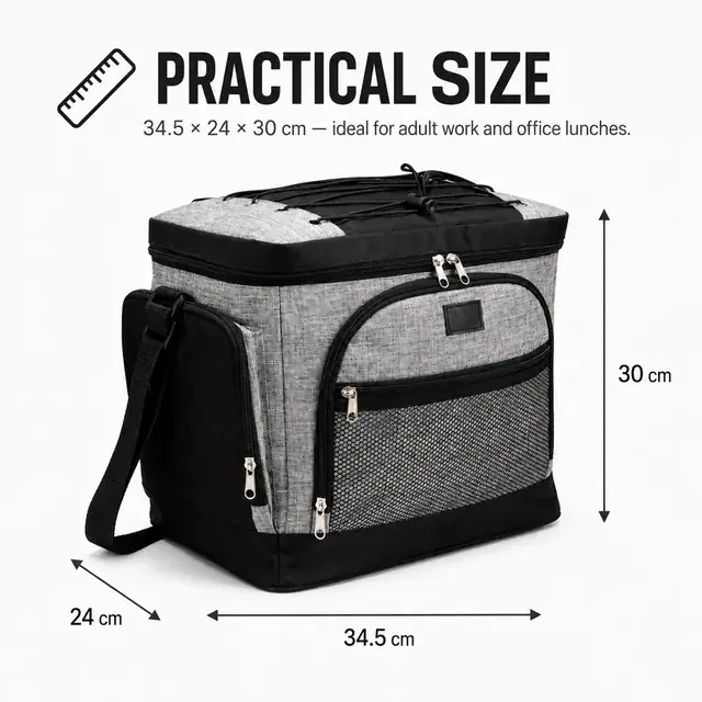 Cooler Insulated Lunch Bag for Adult Work and Office (600D Two-Tone Polyester/PVC, 34.5×24×30 cm) — construction detail 4