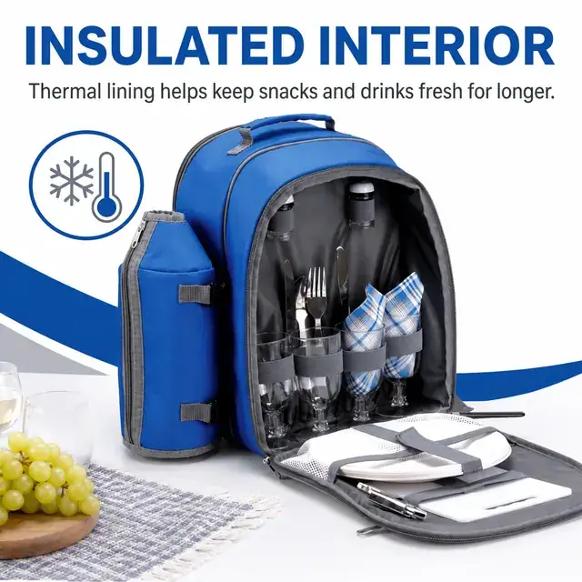 Cooler Picnic Backpack Set for Children - Custom (Polyester, 27*21*38cm) — construction detail 1