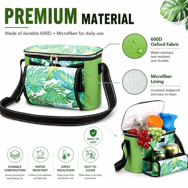 Cooler Tote Lunch Bag for School with Custom Logo (600D + Microfiber, 26×13.5×19 cm) — construction detail 1