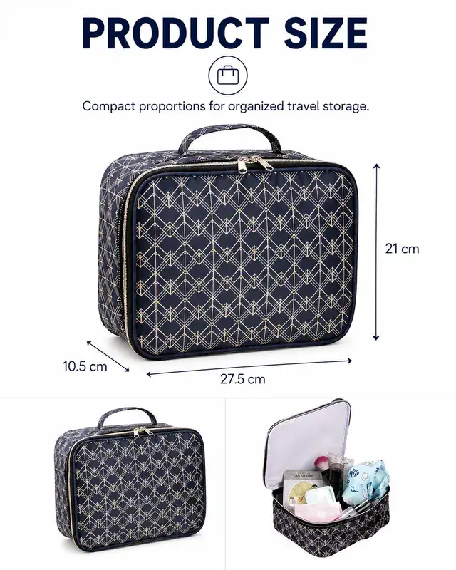 Travel Cosmetic Bag & Makeup Organizer — 27.5 x 10.5 x 21 cm — construction detail 1