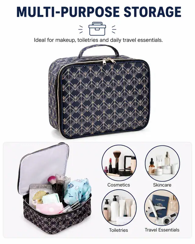 Travel Cosmetic Bag & Makeup Organizer — 27.5 x 10.5 x 21 cm — construction detail 4