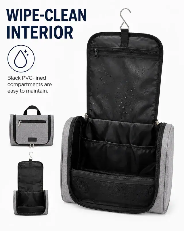Hanging Travel Toiletry Bag with Hook — 24.5 x 8 x 17 cm — construction detail 3