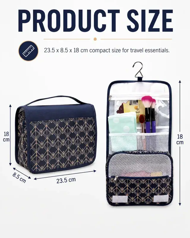 Customized Travel Cosmetic Storage Bag — 23.5 x 8.5 x 18 cm — construction detail 1