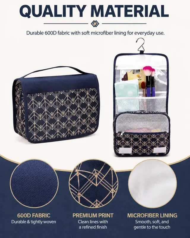 Customized Travel Cosmetic Storage Bag — 23.5 x 8.5 x 18 cm — construction detail 2