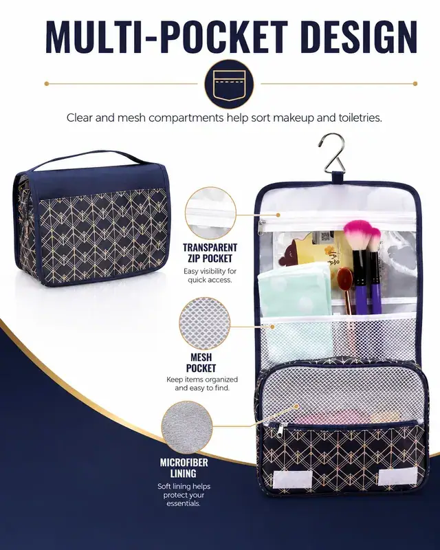 Customized Travel Cosmetic Storage Bag — 23.5 x 8.5 x 18 cm — construction detail 3
