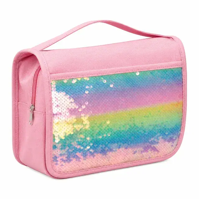 Rainbow Sequin Hanging Travel Cosmetic Bag — 23.5 x 8.5 x 18 cm — product view
