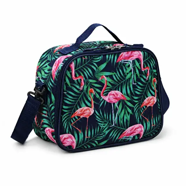 Custom Flamingo Print Insulated Lunch Bag (Microfiber & 600D Polyester, 25.5×12×20 cm) — product view