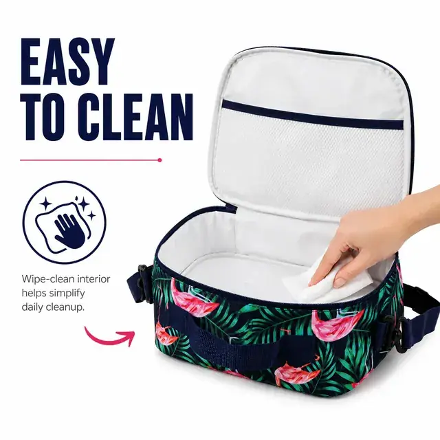 Custom Flamingo Print Insulated Lunch Bag (Microfiber & 600D Polyester, 25.5×12×20 cm) — construction detail 2