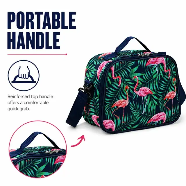Custom Flamingo Print Insulated Lunch Bag (Microfiber & 600D Polyester, 25.5×12×20 cm) — construction detail 3