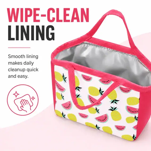 Custom Fruit Print Insulated Lunch Tote (Polyester, (34+28)×11.5×23.5 cm) — construction detail 1