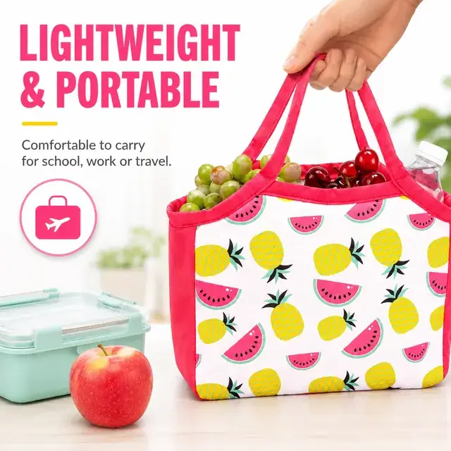 Custom Fruit Print Insulated Lunch Tote (Polyester, (34+28)×11.5×23.5 cm) — construction detail 3