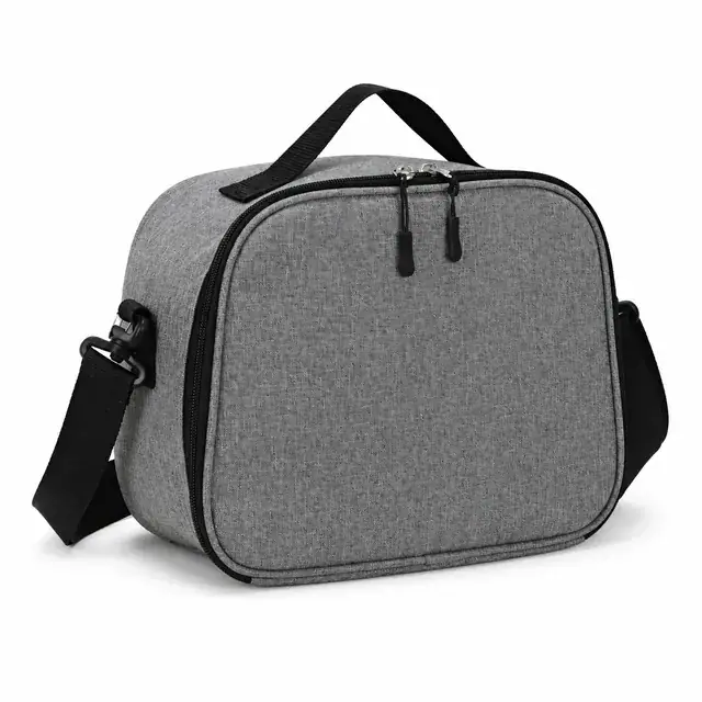 Custom Grey Insulated Lunch Bag with Strap (Melange, 25.5×12×20 cm) — product view
