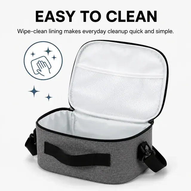 Custom Grey Insulated Lunch Bag with Strap (Melange, 25.5×12×20 cm) — construction detail 1