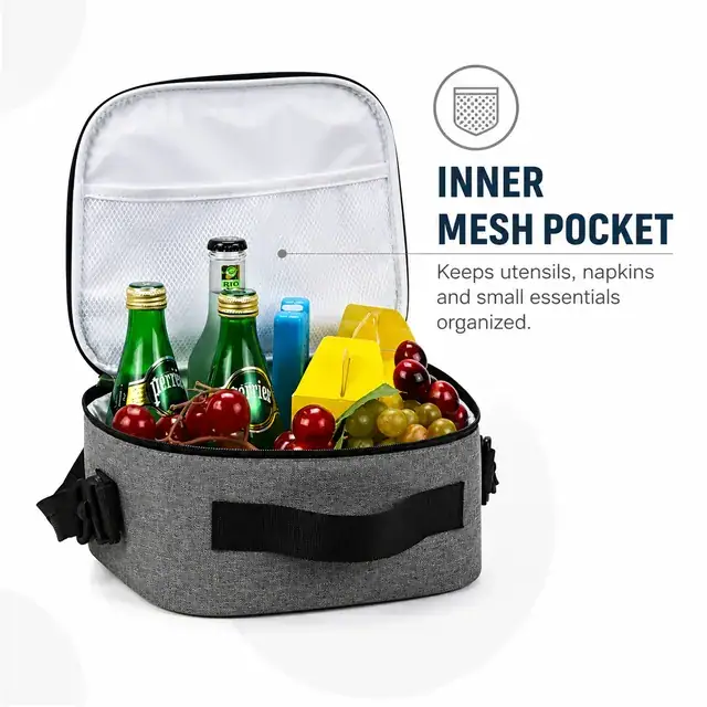 Custom Grey Insulated Lunch Bag with Strap (Melange, 25.5×12×20 cm) — construction detail 2
