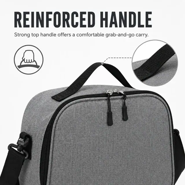Custom Grey Insulated Lunch Bag with Strap (Melange, 25.5×12×20 cm) — construction detail 3