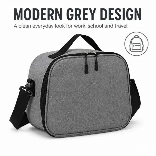 Custom Grey Insulated Lunch Bag with Strap (Melange, 25.5×12×20 cm) — construction detail 4