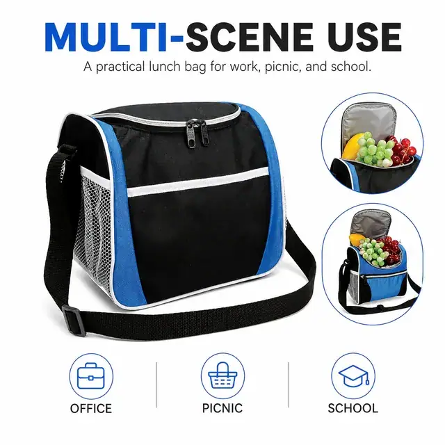 Custom Logo Lunch Bag for Work, Picnic & School (420D Jacquard, 21.5×16×21.5cm) — construction detail 3