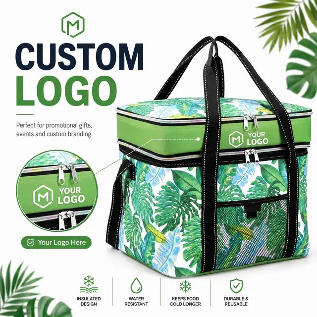 Custom Logo Tote Bag Lunch Cooler Bag (600D + Microfiber, 38×26×31cm, Double Layer) — construction detail 3