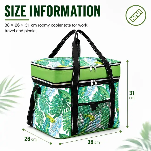 Custom Logo Tote Bag Lunch Cooler Bag (600D + Microfiber, 38×26×31cm, Double Layer) — construction detail 4