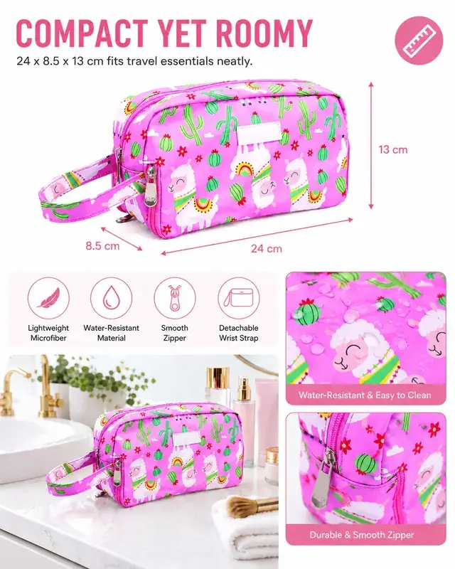 Custom Printed Travel Makeup Bag & Cosmetic Pouch — 24 x 8.5 x 13 cm — construction detail 1