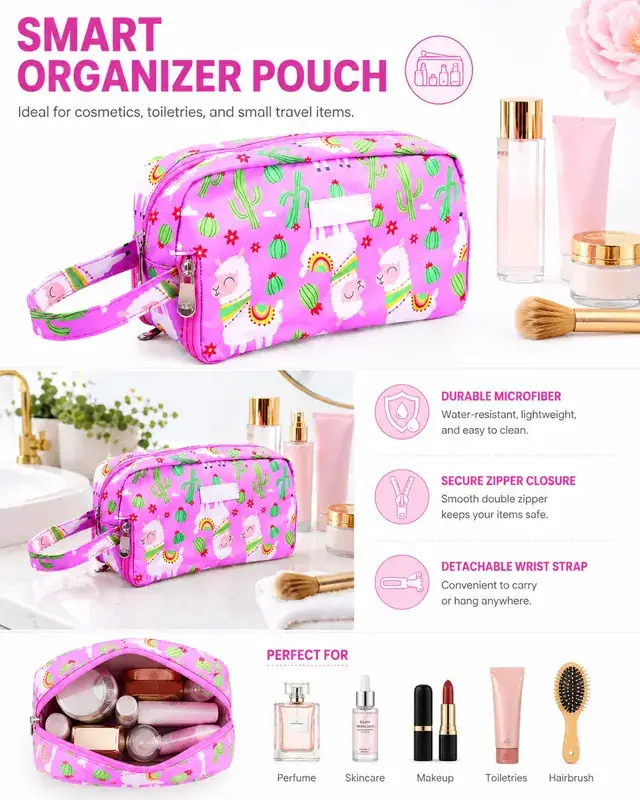 Custom Printed Travel Makeup Bag & Cosmetic Pouch — 24 x 8.5 x 13 cm — construction detail 3