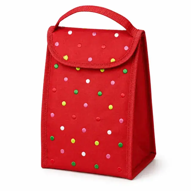 Custom Polka Dot Insulated Lunch Bag (600D Polyester, 16×12.5×30cm, Flap Closure) — product view