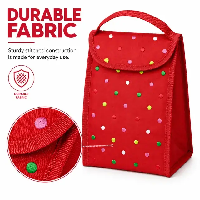 Custom Polka Dot Insulated Lunch Bag (600D Polyester, 16×12.5×30cm, Flap Closure) — construction detail 2