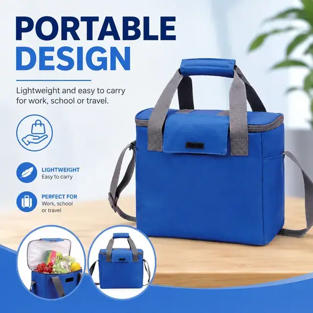 Custom Portable Insulated Lunch Cooler Bag Wholesale (Polyester, 31.5×18.5×28cm, Shoulder) — construction detail 1