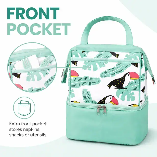 Custom Printed Insulated Lunch Tote Bag (Polyester, 25×16.5×30cm, Double Layer) — construction detail 1
