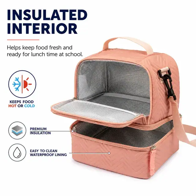 Custom Waterproof Lunch Bag for Kids & Children School (Polyester Thermal Tote, Pink) — construction detail 2