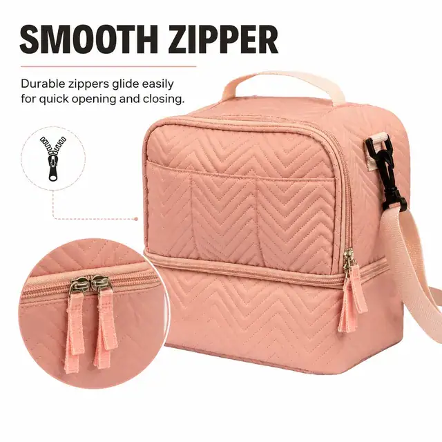 Custom Waterproof Lunch Bag for Kids & Children School (Polyester Thermal Tote, Pink) — construction detail 3