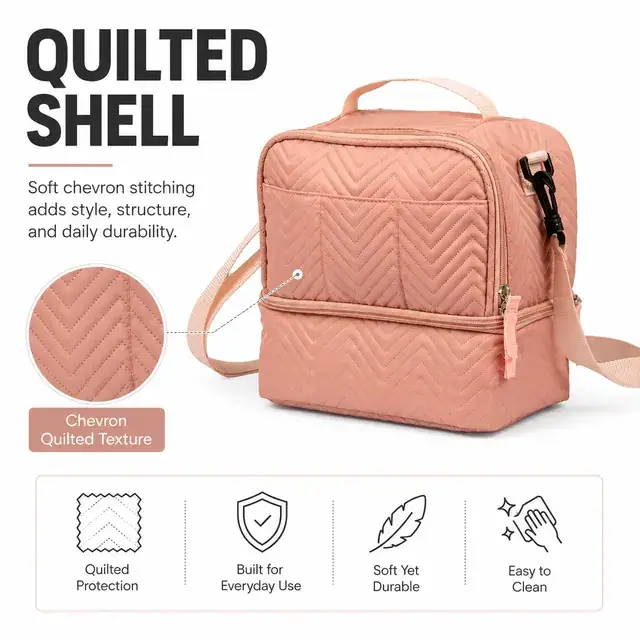 Custom Waterproof Lunch Bag for Kids & Children School (Polyester Thermal Tote, Pink) — construction detail 4