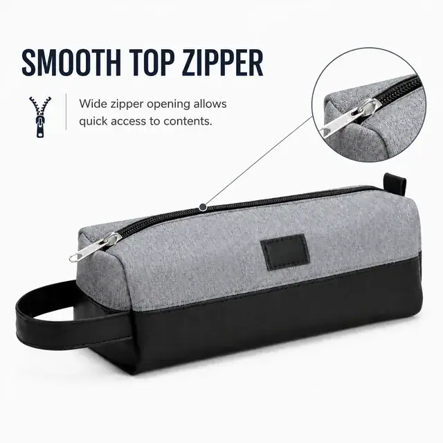 Customizable Two-Tone Stationery Pouch — 23.5 x 8 x 8 cm — construction detail 1