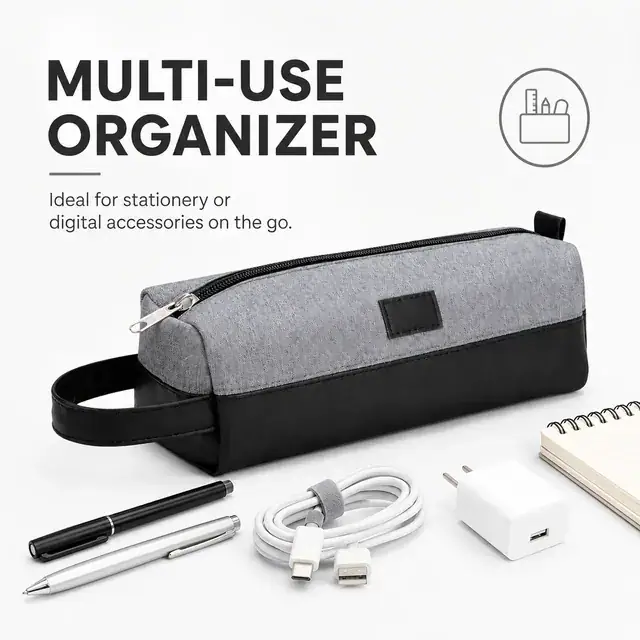Customizable Two-Tone Stationery Pouch — 23.5 x 8 x 8 cm — construction detail 4