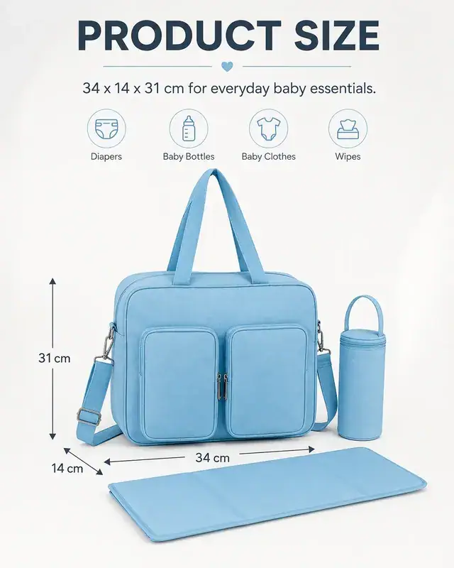 Baby Diaper Bag — 34 x 14 x 31 cm — construction detail 1