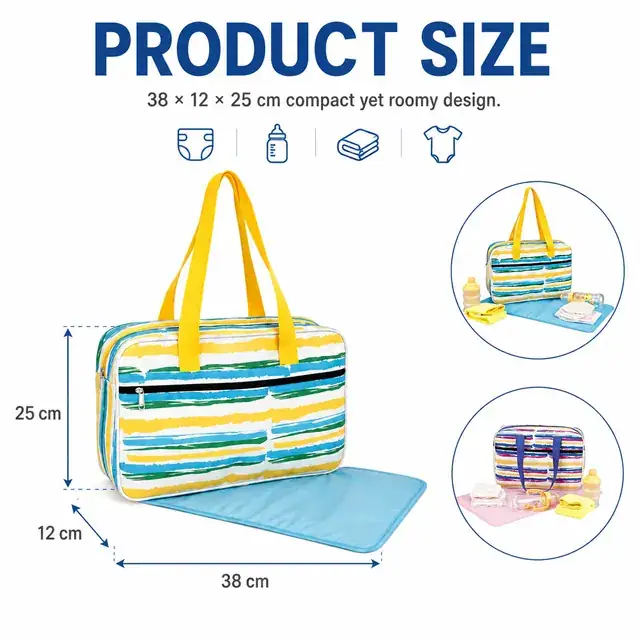 Microfiber Baby Diaper Handbag — 38 x 12 x 25 cm — construction detail 2