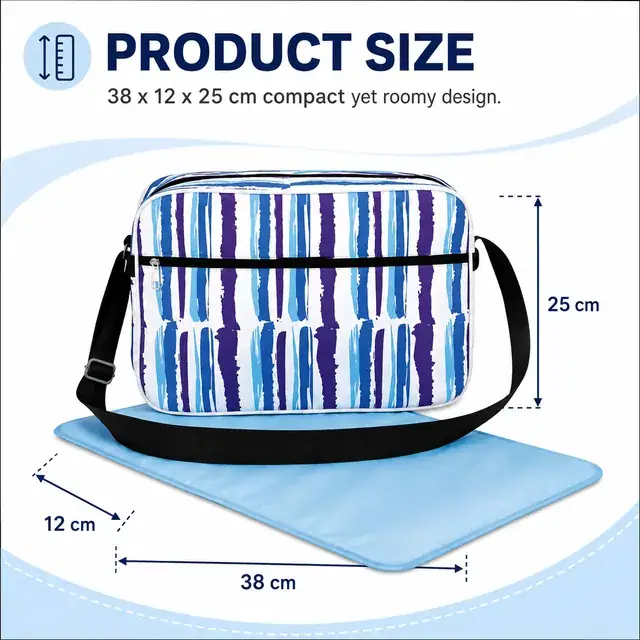 Microfiber Baby Diaper Messenger Bag — 38 x 12 x 25 cm — construction detail 1