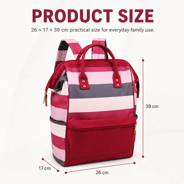Wide-Open Baby Diaper Backpack — 26 x 17 x 39 cm — construction detail 1