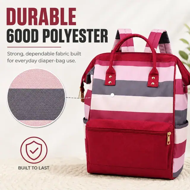 Wide-Open Baby Diaper Backpack — 26 x 17 x 39 cm — construction detail 2