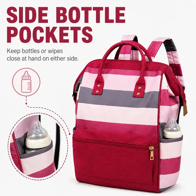 Wide-Open Baby Diaper Backpack — 26 x 17 x 39 cm — construction detail 4