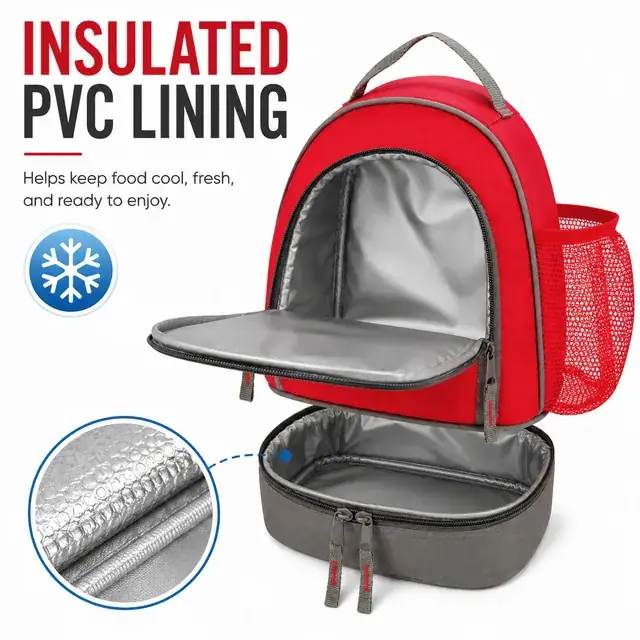 Double Layer Lunch Bag (600D/PVC, 27.5×16.5×20cm) — construction detail 1