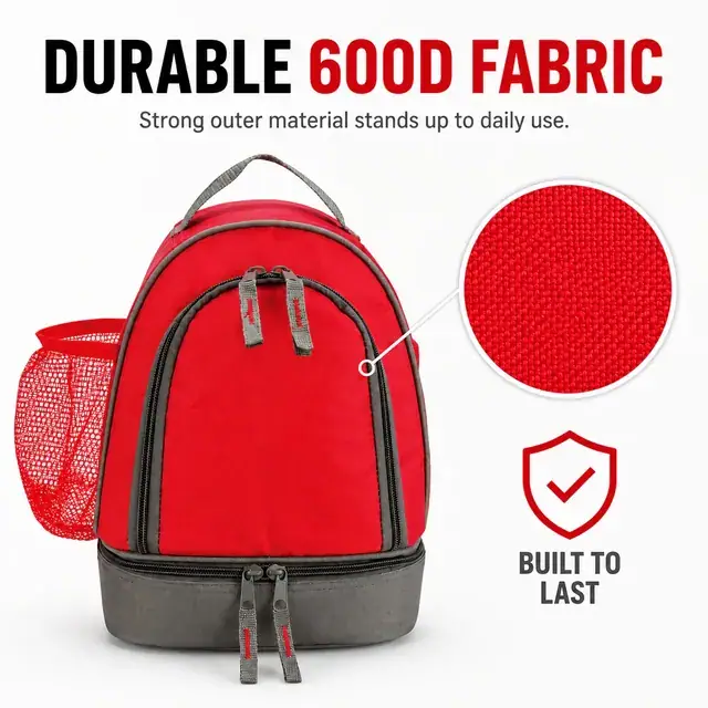Double Layer Lunch Bag (600D/PVC, 27.5×16.5×20cm) — construction detail 2