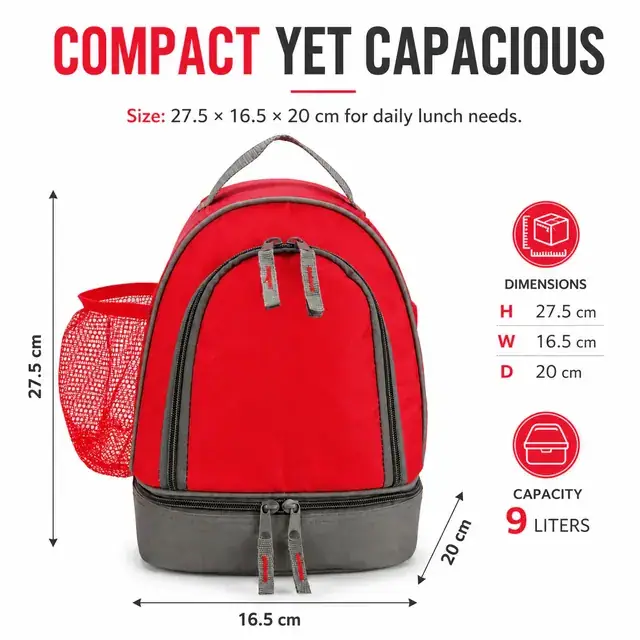 Double Layer Lunch Bag (600D/PVC, 27.5×16.5×20cm) — construction detail 4